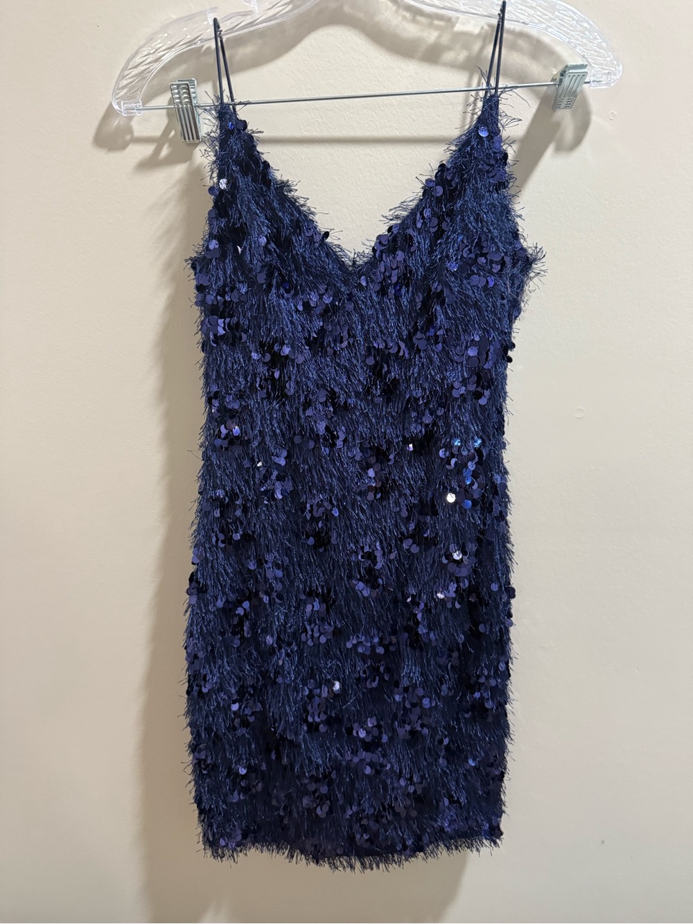 B Darlin Navy Sequin Fringe Mini Slip Dress SIZE 3-4